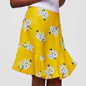 LOFT Yellow Floral Flounce Spring Skirt NWT